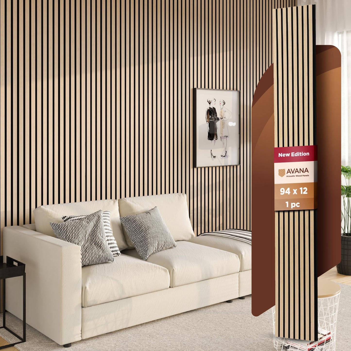 Avana Modern Acoustic Wood Wall Panels – 94.4 X 12.6 Inch White Oak Acoustic Panels 1 PC – Wall Panels For Interior Wall Decor for Homes, Offices, Studios – Sturdy And Durable Wood Panels For Wall