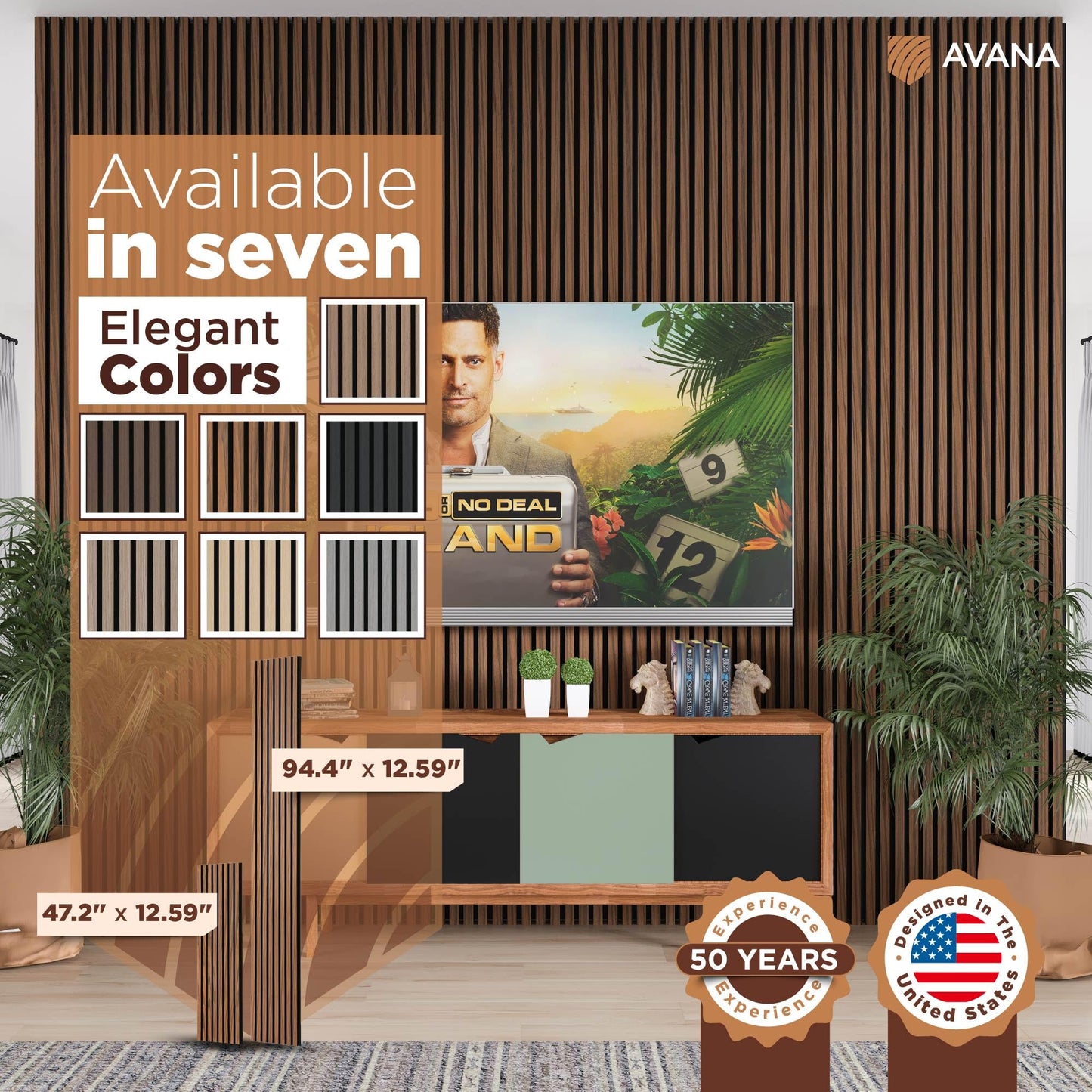 Avana Acoustic Wood Wall Panels – 47.2 x 12.6 Inch Rustic Walnut Acoustic Panels 2 PCs – Wall Panels For Interior Wall Decor For Homes, Offices, Studios – Sturdy And Durable Wood Panels For Wall