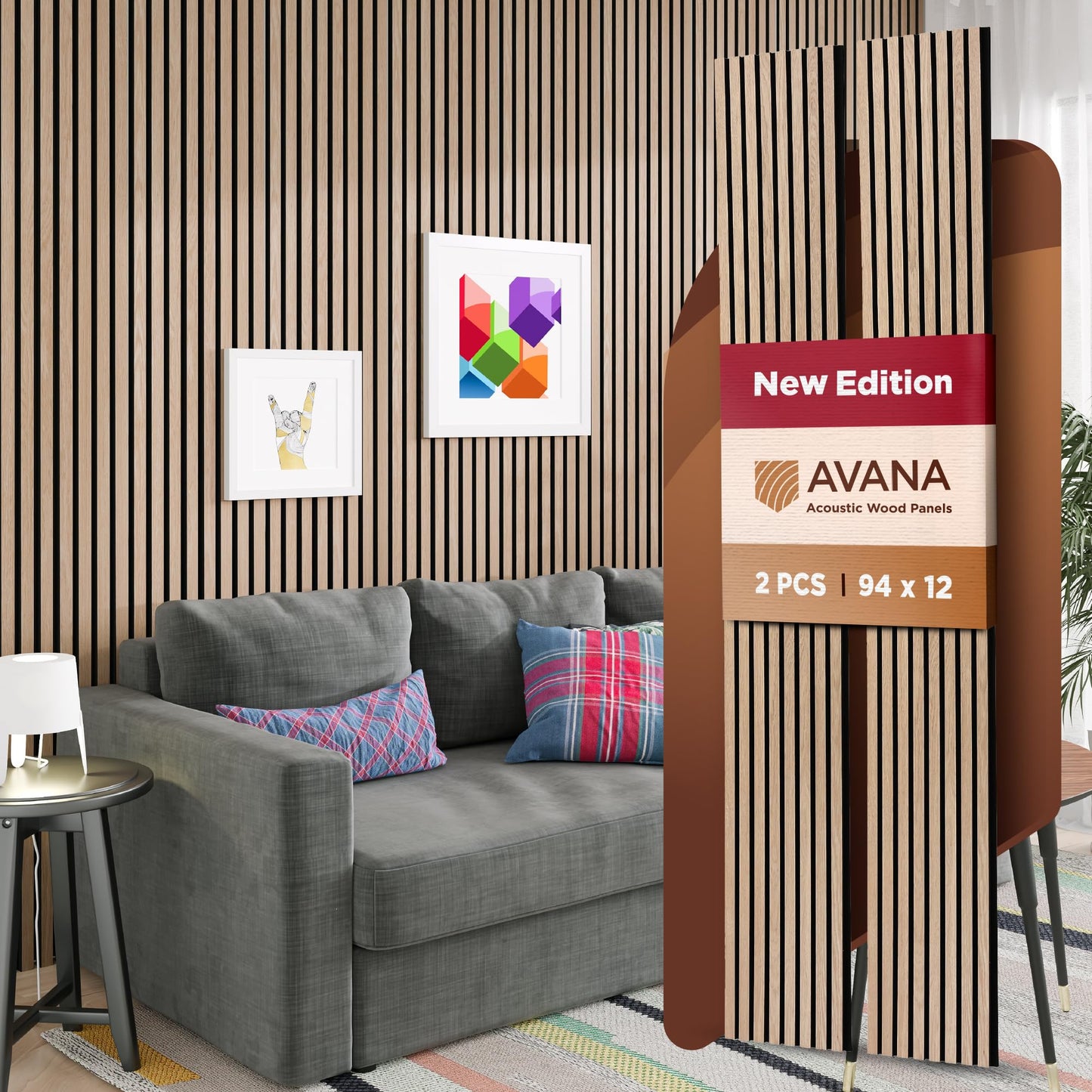 Avana Acoustic Wood Wall Panels – 94.4 X 12.6 Inch White Oak Acoustic Panels 2 PCs – Wall Panels For Interior Wall Decor For Homes, Offices, Studios – Sturdy And Durable Wood Panels For Wall