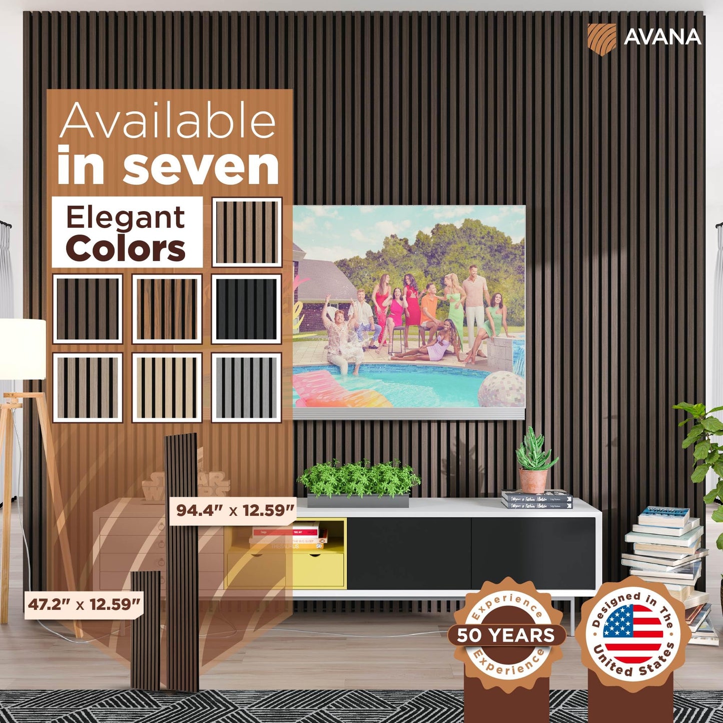 Avana Modern Acoustic Wood Wall Panels – 47.2X12.6 Inch Dark Walnut Acoustic Panels 1 PC – Wall Panels For Interior Wall Decor For Homes, Offices, Studios – Sturdy And Durable Wood Panels For Wall