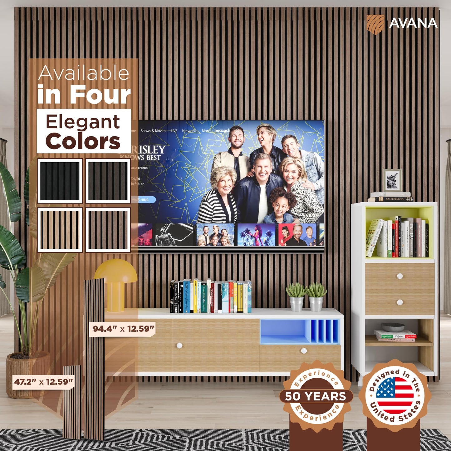 Avana Acoustic Wood Wall Panels – 94.4 X 12.6 Inch Walnut Acoustic Panels 2 PCs – Wall Panels For Interior Wall Decor For Homes, Offices, Studios – Sturdy And Durable Wood Panels For Wall