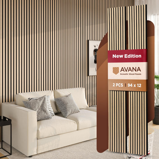Avana Acoustic Wood Wall Panels – 94.4 x 12.6 Inch White Oak Acoustic Panels 2 PCs – Wall Panels For Interior Wall Decor for Homes, Offices, Studios – Pleasing Design Wood Panels For Wall