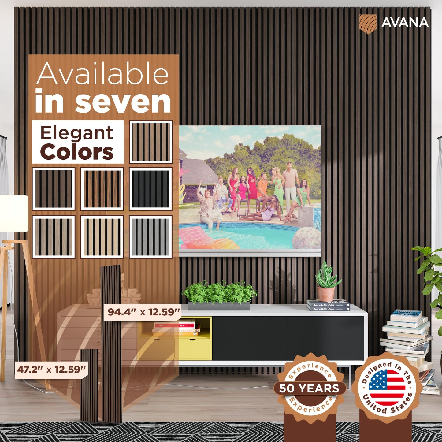 Avana Acoustic Wood Wall Panels – 94.4 x 12.6 Inch Dark Walnut Acoustic Panels 2 PCs – Wall Panels For Interior Wall Decor for Homes, Offices, Studios – Aesthetically Pleasing Wood Panels For Wall