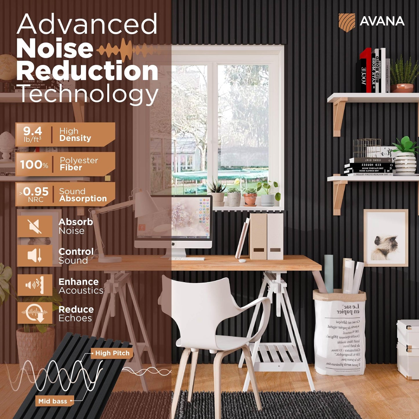 Avana Modern Acoustic Wood Wall Panels – 47.2 x 12.6 Inch Black Oak Acoustic Panels 1 PC – Wall Panels for Interior Wall Decor For Homes, Offices, Studios – Sturdy And Durable Wood Panels For Wall