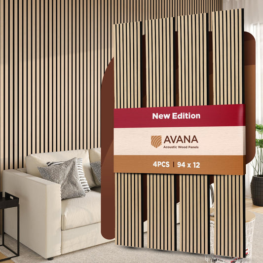 Avana Acoustic Wood Wall Panels – 94.4 x 12.6 Inch White Oak Acoustic Panels 4 PCs – Wall Panels For Interior Wall Decor for Homes, Offices, Studios – Pleasing Design Wood Panels For Wall