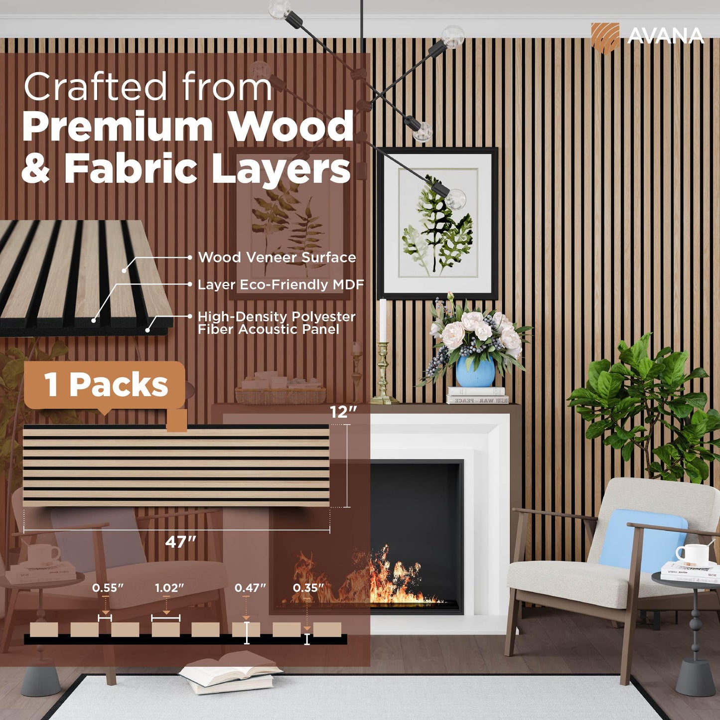 Avana Acoustic Wood Wall Panels – 47.2 X 12.6 Inch White Oak Acoustic Panels 1 PC – Wall Panels For Interior Wall Decor For Homes, Offices, Studios – Modern Sturdy And Durable Wood Panels For Wall