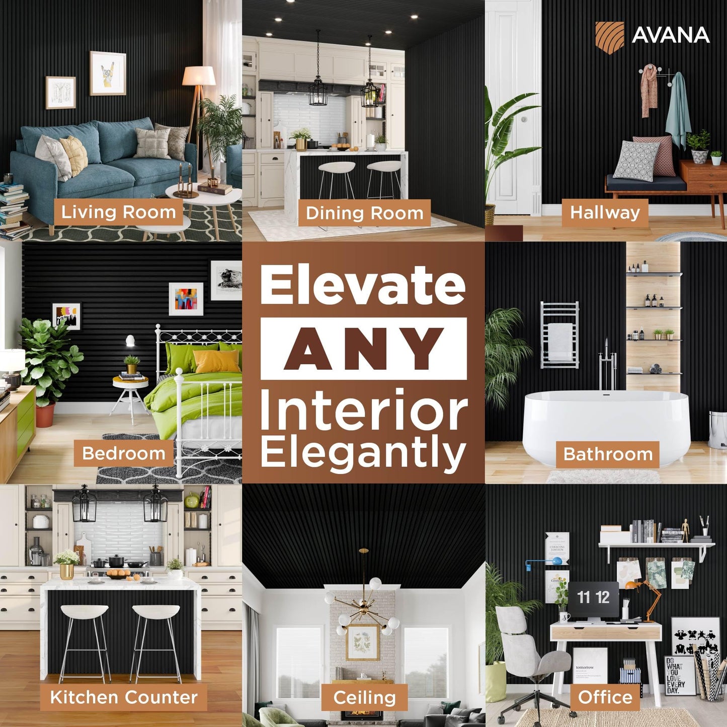 Avana Acoustic Wood Wall Panels – 47.2 X 12.6 Inch Black Oak Acoustic Panels 1 PC – Wall Panels For Interior Wall Decor For Homes, Offices, Studios – Modern Sturdy & Durable Wood Panels For Wall