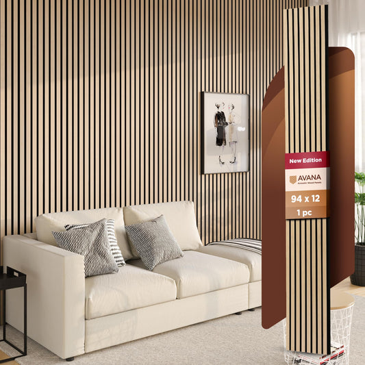 Avana Modern Acoustic Wood Wall Panels – 94.4 X 12.6 Inch White Oak Acoustic Panels 1 PC – Wall Panels For Interior Wall Decor for Homes, Offices, Studios – Sturdy And Durable Wood Panels For Wall