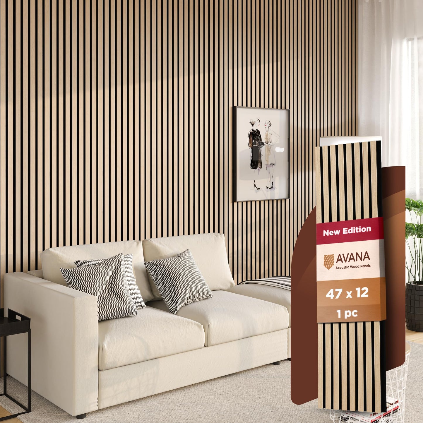 Avana Modern Acoustic Wood Wall Panels – 47.2 x 12.6 Inch White Oak Acoustic Panels 1 PC – Wall Panels for Interior Wall Decor For Homes, Offices, Studios – Sturdy And Durable Wood Panels for Wall