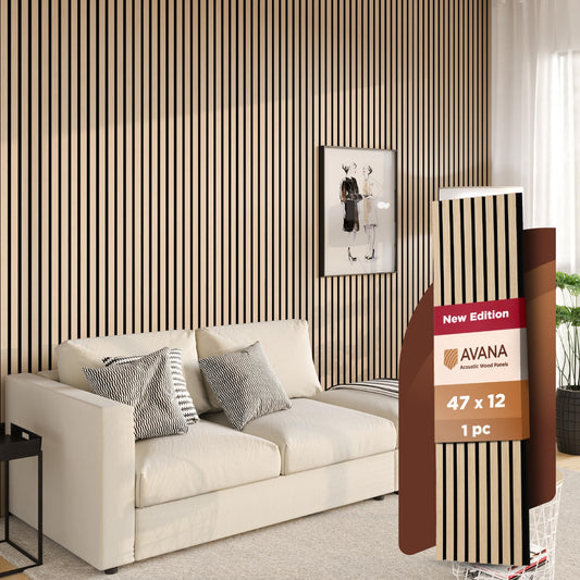 Avana Modern Acoustic Wood Wall Panels – 47.2 x 12.6 Inch White Oak Acoustic Panels 1 PC – Wall Panels for Interior Wall Decor For Homes, Offices, Studios – Sturdy And Durable Wood Panels for Wall