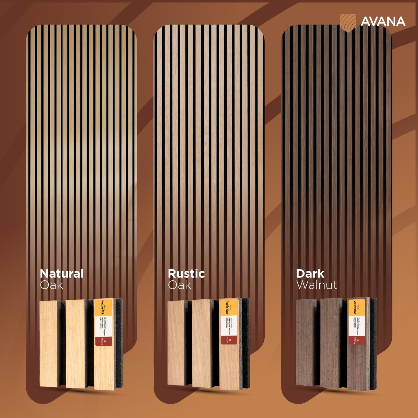 Avana Acoustic Wall Panels Color Samples Pack - Premium Wood Panels for Wall Decor - Interior Sound Proofing and Acoustic Panels