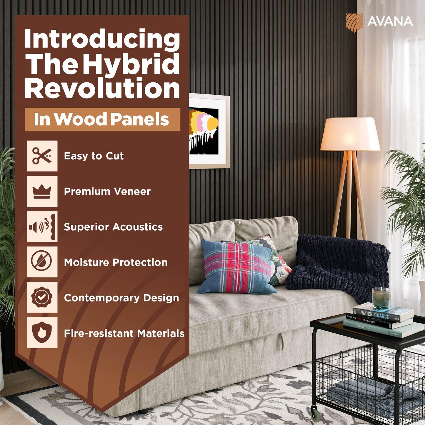 Avana Acoustic Wood Wall Panels – 47.2 x 12.6 Inch Smoke Oak Acoustic Panels 1 PC – Wall Panels For Interior Wall Decor for Homes, Offices, Studios – Modern Sturdy & Durable Wood Panels For Wall