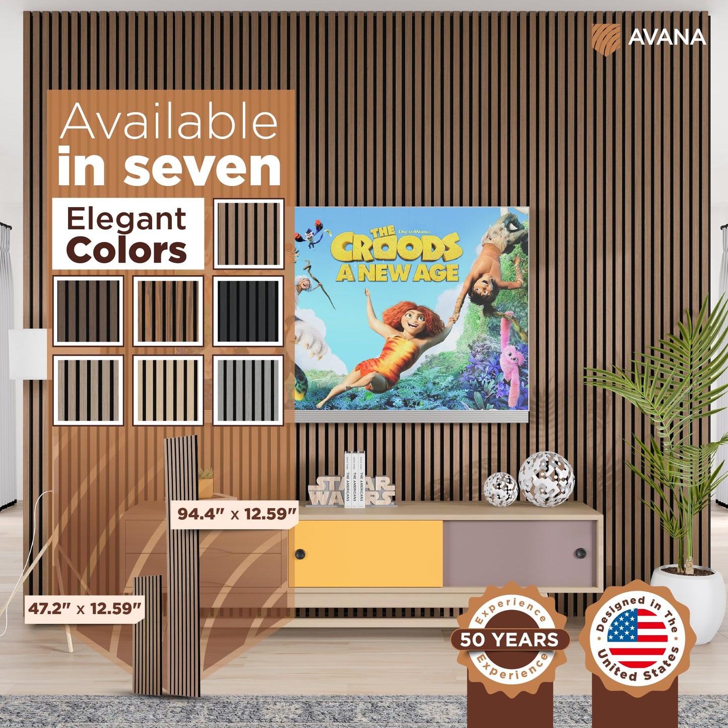 Avana Acoustic Wood Wall Panels – 94.4 x 12.6 Inch Smoke Walnut Acoustic Panels 2 PCs – Wall Panels For Interior Wall Decor For Homes, Offices, Studios – Pleasing Wood Panels For Wall