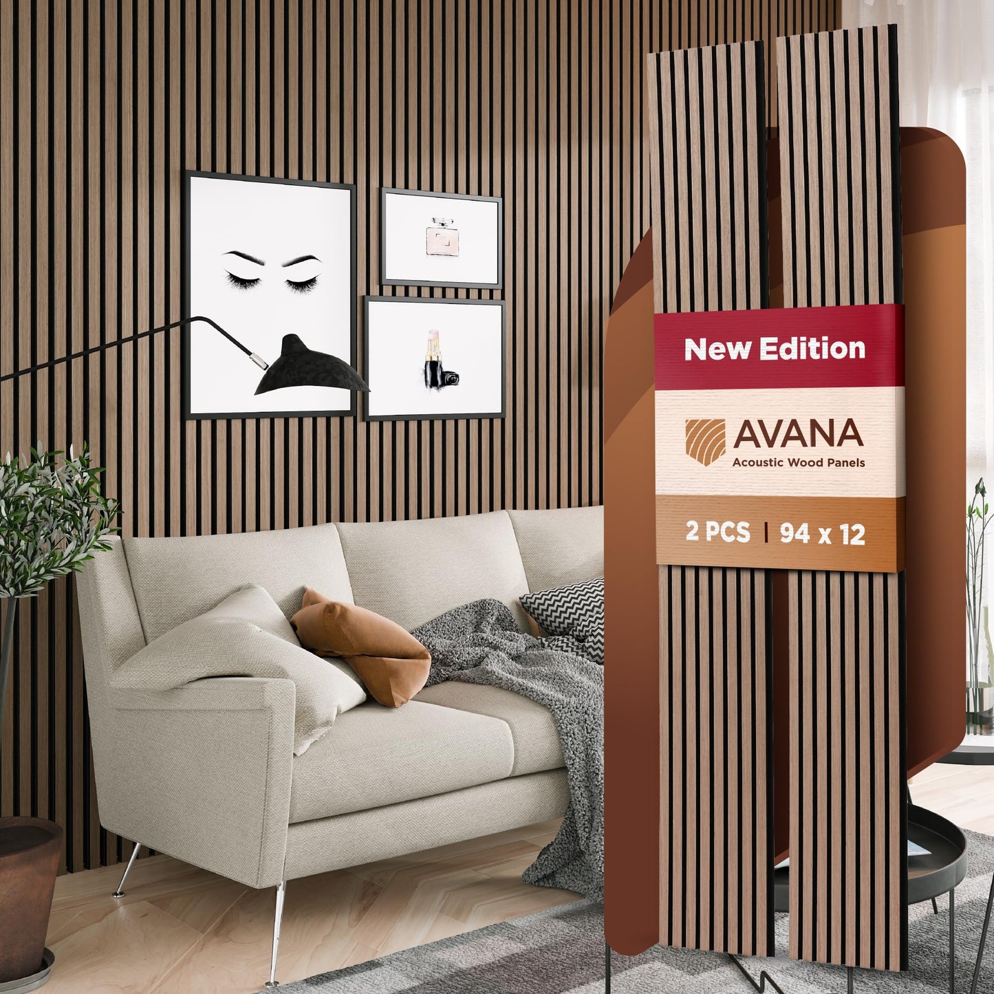 Avana Acoustic Wood Wall Panels – 94.4 x 12.6 Inch Smoke Walnut Acoustic Panels 2 PCs – Wall Panels For Interior Wall Decor For Homes, Offices, Studios – Pleasing Wood Panels For Wall