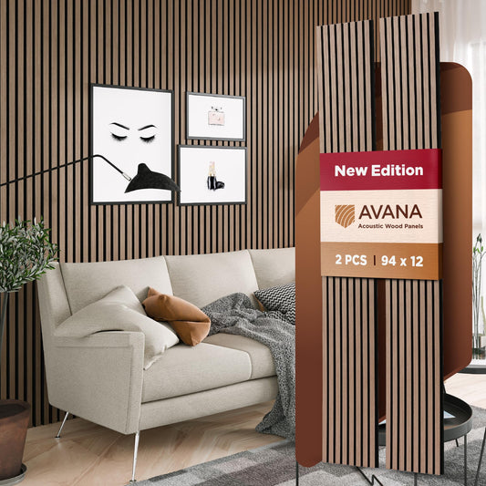 Avana Acoustic Wood Wall Panels – 94.4 x 12.6 Inch Smoke Walnut Acoustic Panels 2 PCs – Wall Panels For Interior Wall Decor For Homes, Offices, Studios – Pleasing Wood Panels For Wall