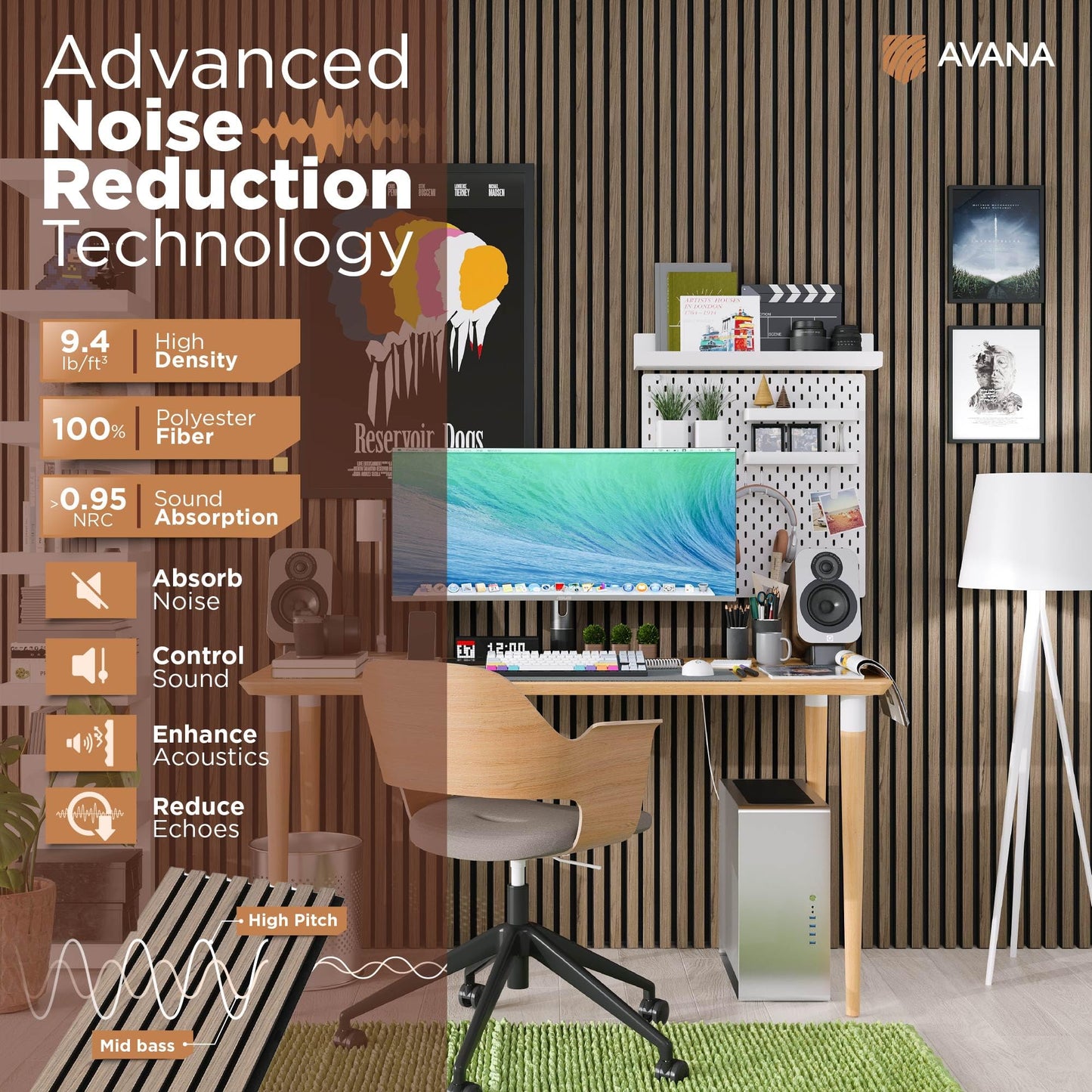 Avana Acoustic Wood Wall Panels – 94.4 x 12.6 Inch Natural Walnut Acoustic Panels 2 PCs – Wall Panels For Interior Wall Decor For Homes, Offices, Studios – Pleasing Decorative Wood Panels For Wall