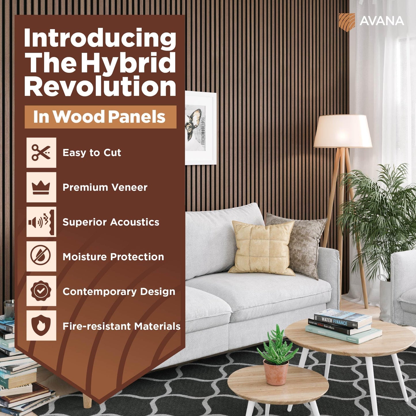 Avana Acoustic Wood Wall Panels – 94.4 X 12.6 Inch Walnut Acoustic Panels 2 PCs – Wall Panels For Interior Wall Decor For Homes, Offices, Studios – Sturdy And Durable Wood Panels For Wall