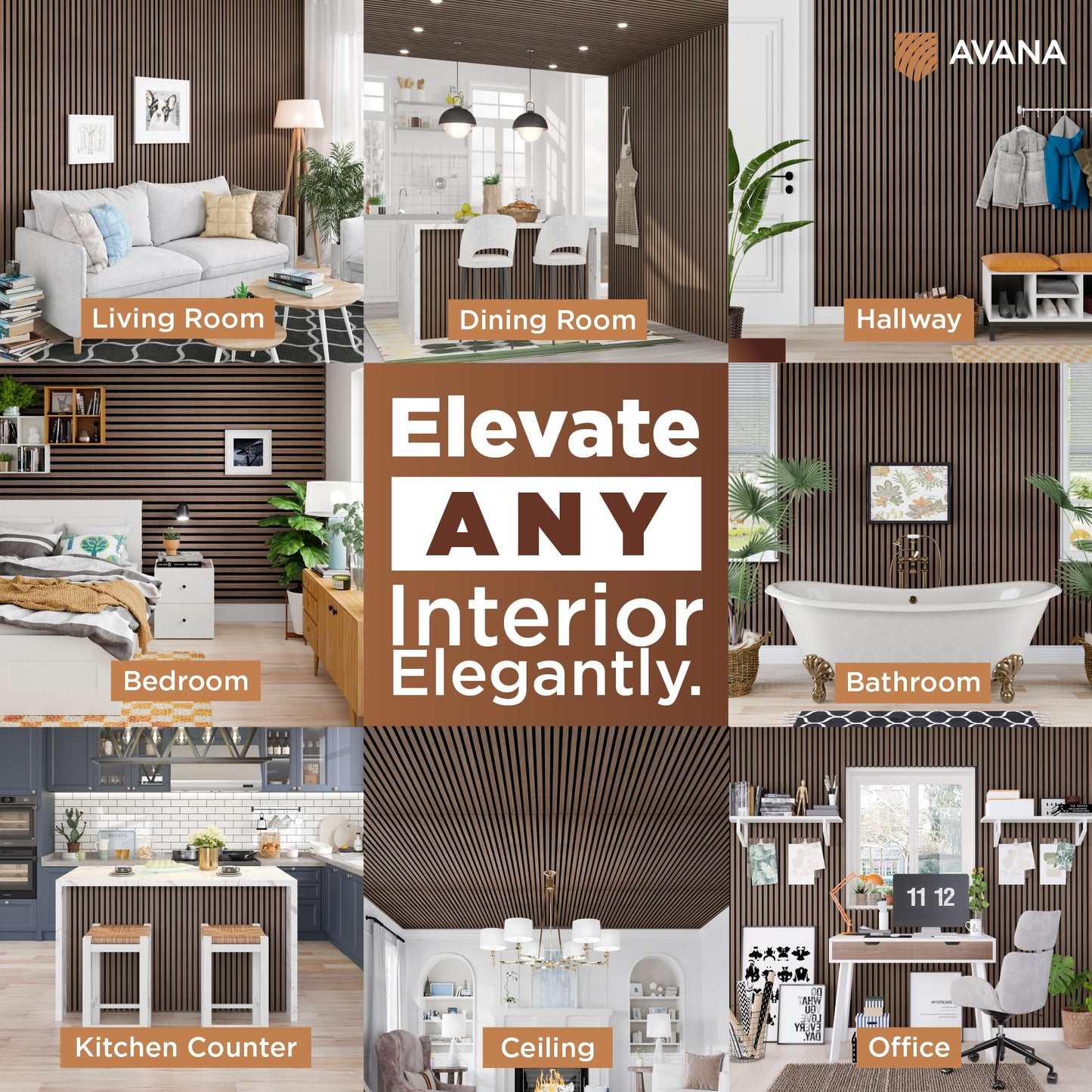 Avana Acoustic Wood Wall Panels – 94.4 X 12.6 Inch Walnut Acoustic Panels 2 PCs – Wall Panels For Interior Wall Decor For Homes, Offices, Studios – Sturdy And Durable Wood Panels For Wall