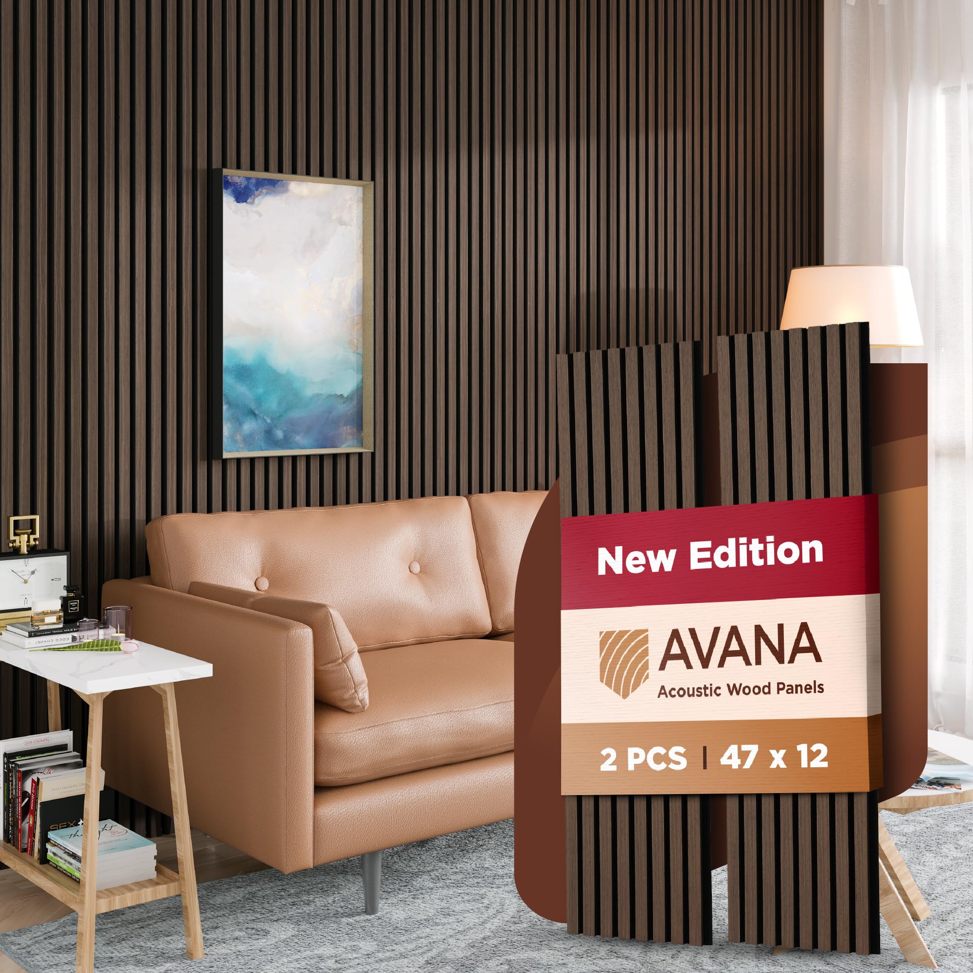 Avana Acoustic Wood Wall Panels – 47.2 x 12.6 Inch Dark Walnut Oak Aco