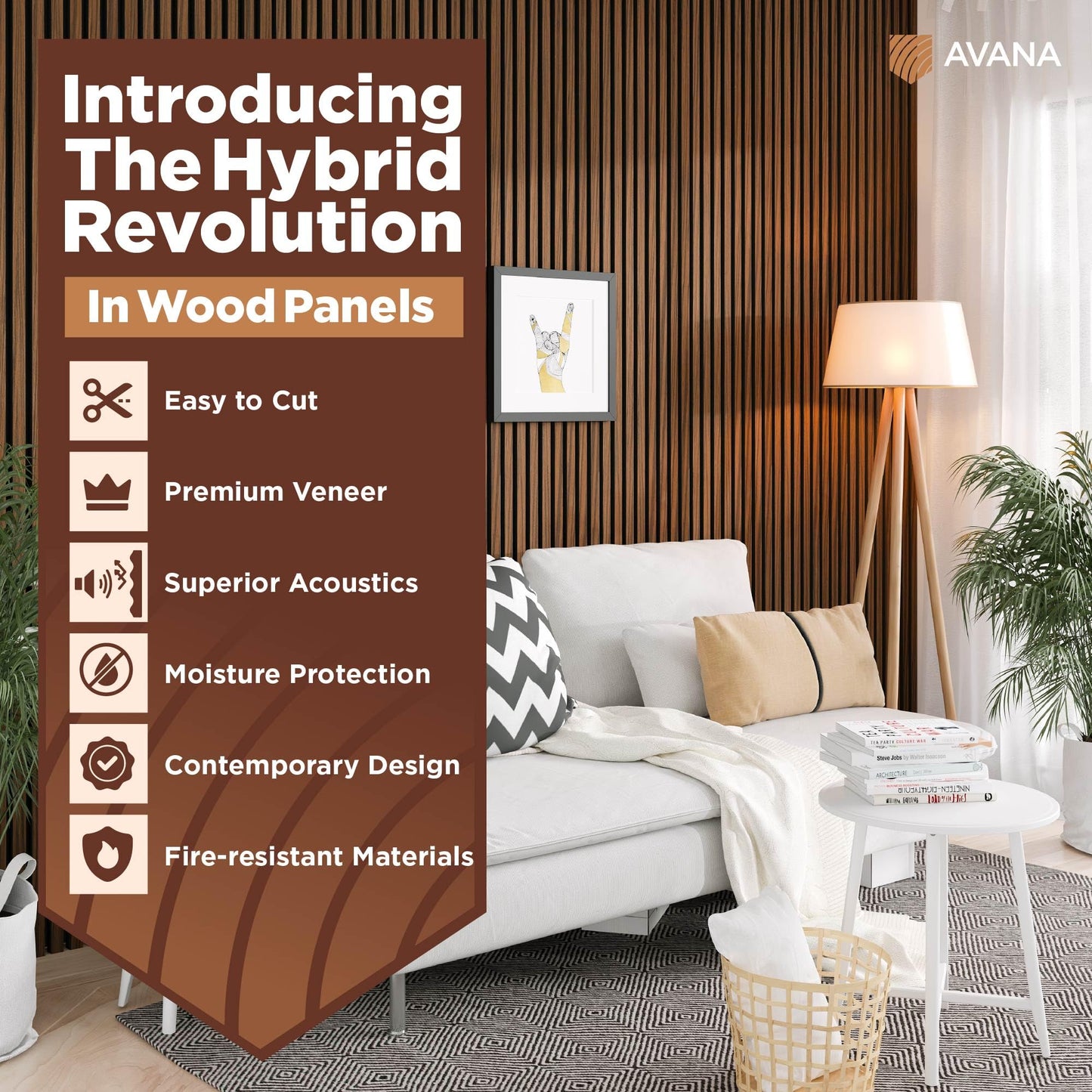 Avana Acoustic Wood Wall Panels – 94.4 x 12.6 Inch Rustic Walnut Acoustic Panels 4 PCs – Wall Panels For Interior Wall Decor For Homes, Offices, Studios – Sturdy and Durable Wood Panels For Wall