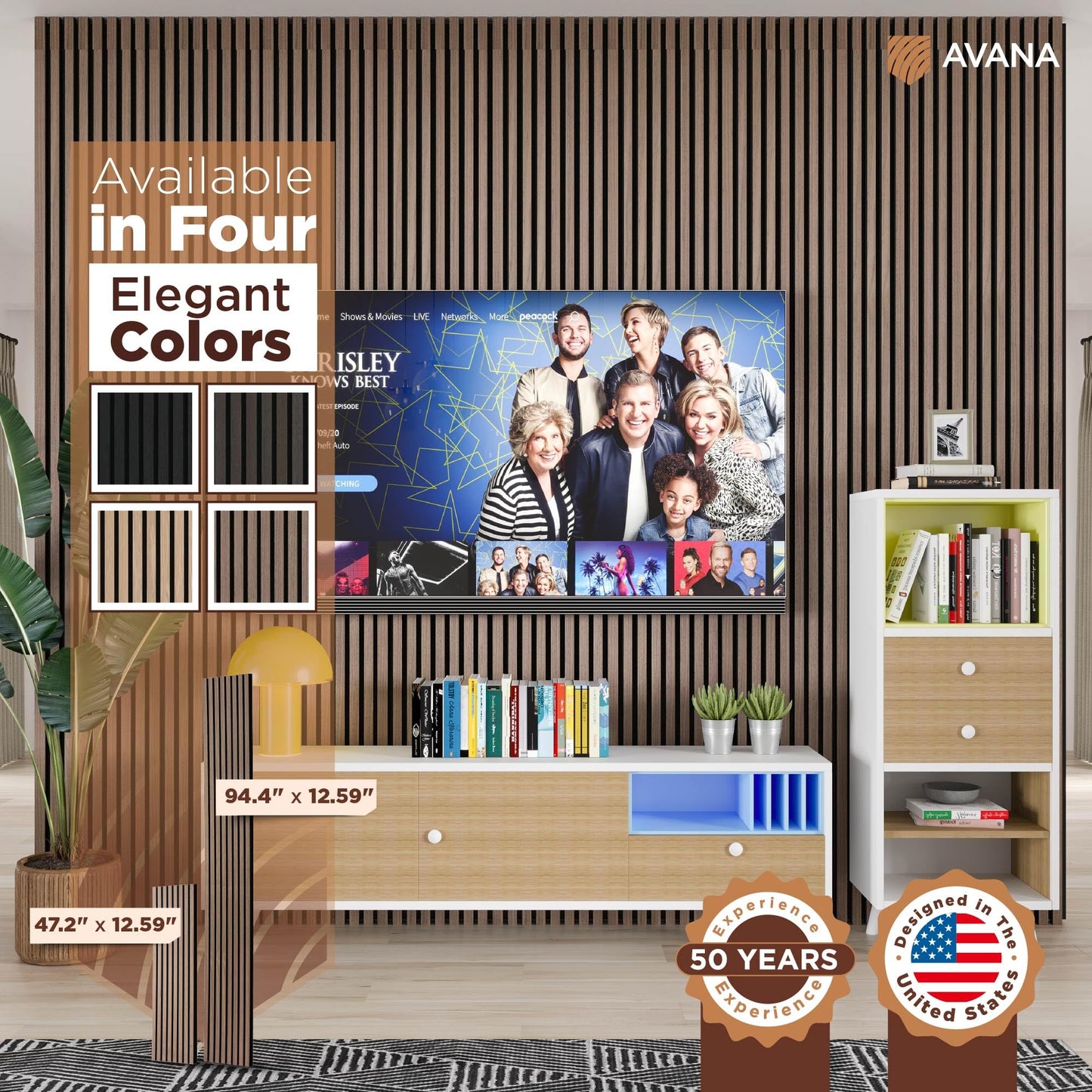 Avana Acoustic Wood Wall Panels – 94.4 X 12.6 Inch Walnut Acoustic Panels 4 PCs – Wall Panels For Interior Wall Decor For Homes, Offices, Studios – Sturdy And Durable Wood Panels For Wall