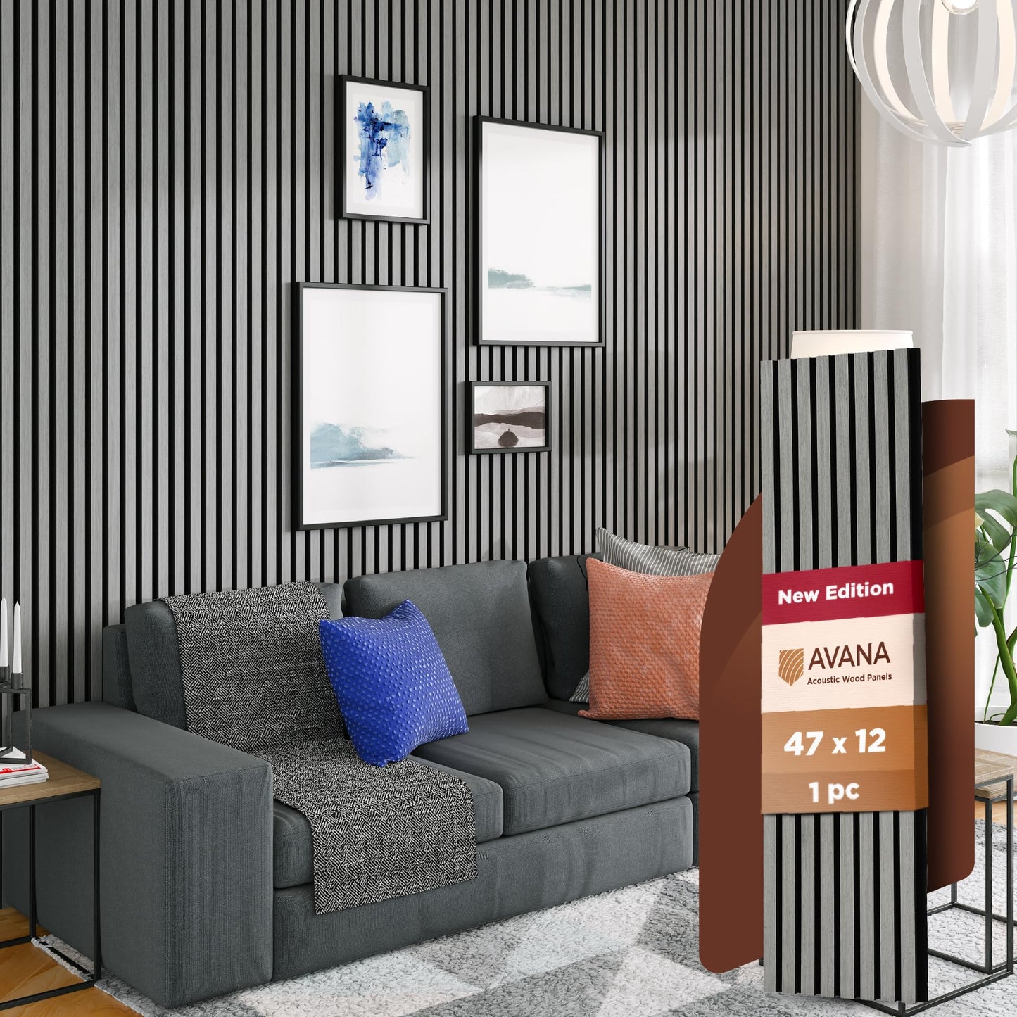 Avana Modern Acoustic Wood Wall Panels – 47.2 X 12.6 Inch Gray Oak Acoustic Panels 1 PC – Wall Panels for Interior Wall Decor For Homes, Offices, Studios – Sturdy And Durable Wood Panels for Wall