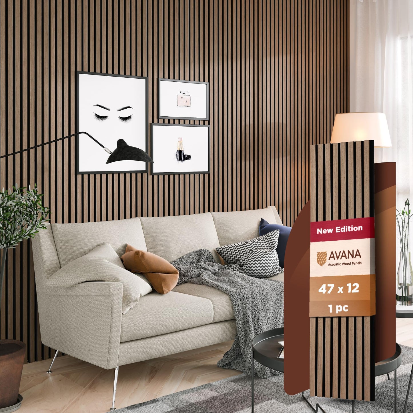 Avana Modern Acoustic Wood Wall Panels – 47.2 X 12.6 Inch Smoke Oak Acoustic Panels 1 PC – Wall Panels For Interior Wall Decor For Homes, Offices, Studios – Sturdy And Durable Wood Panels For Wall