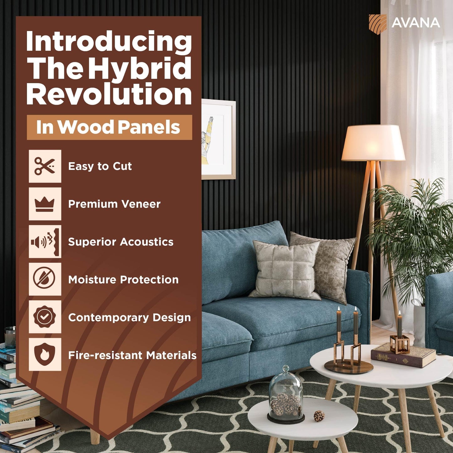 Avana Modern Acoustic Wood Wall Panels – 47.2 X 12.6 Inch Black Oak Acoustic 2 PCs – Wall Panels For Interior Wall Decor For Homes, Offices, Studios – Sturdy And Durable Wood Panels For Wall