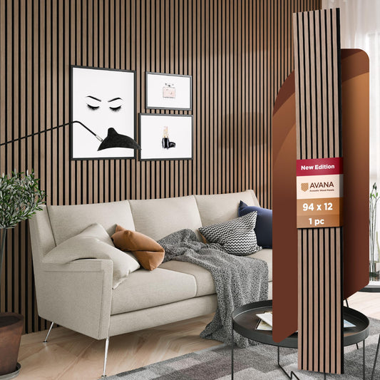 Avana Modern Acoustic Wood Wall Panels – 94.4 X 12.6 Inch Smoke Walnut Acoustic Panels 1 PC – Wall Panels For Interior Wall Decor For Homes, Offices, Studios – Sturdy And Durable Wood Panels For Wall