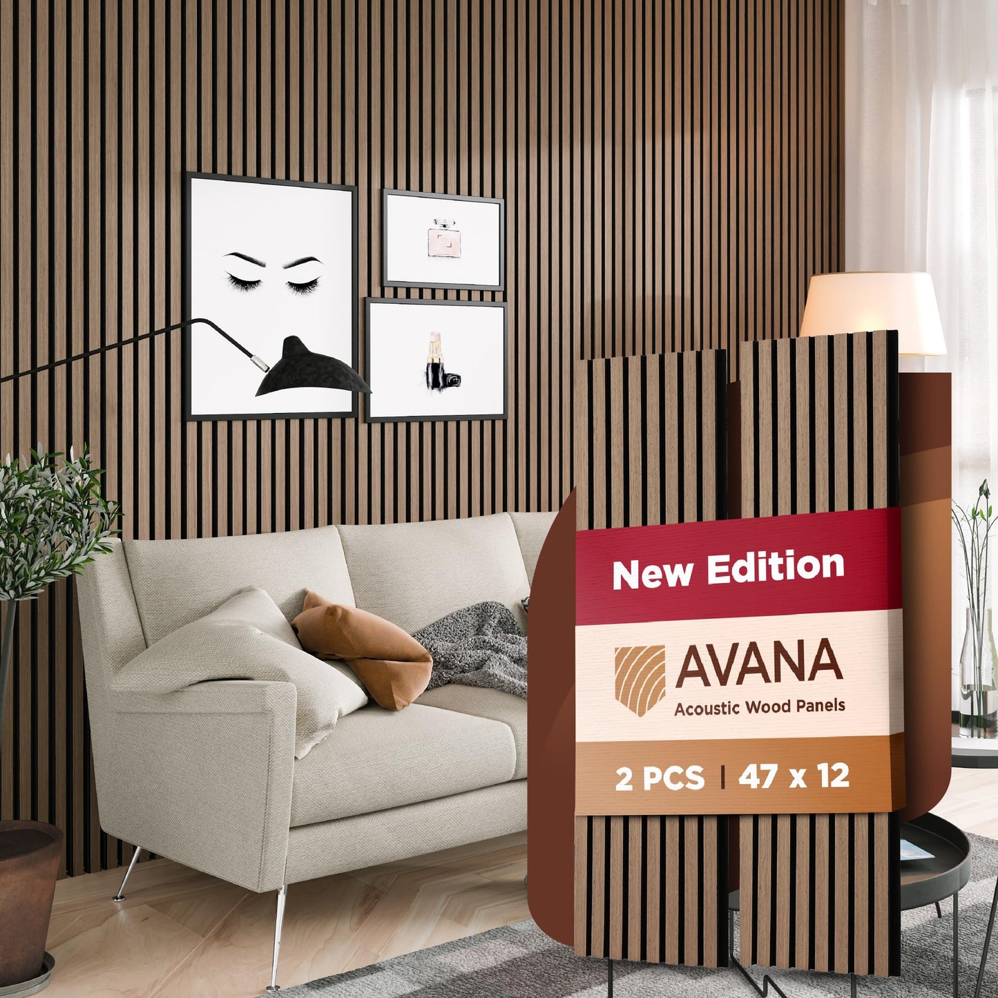 Avana Acoustic Wood Wall Panels – 47.2 X 12.6 Inch Smoke Walnut Acoustic Panels 2 PCs – Modern Wall Panels For Interior Wall Decor For Homes, Offices, Studios – Sturdy And Durable Wood Panels For Wall