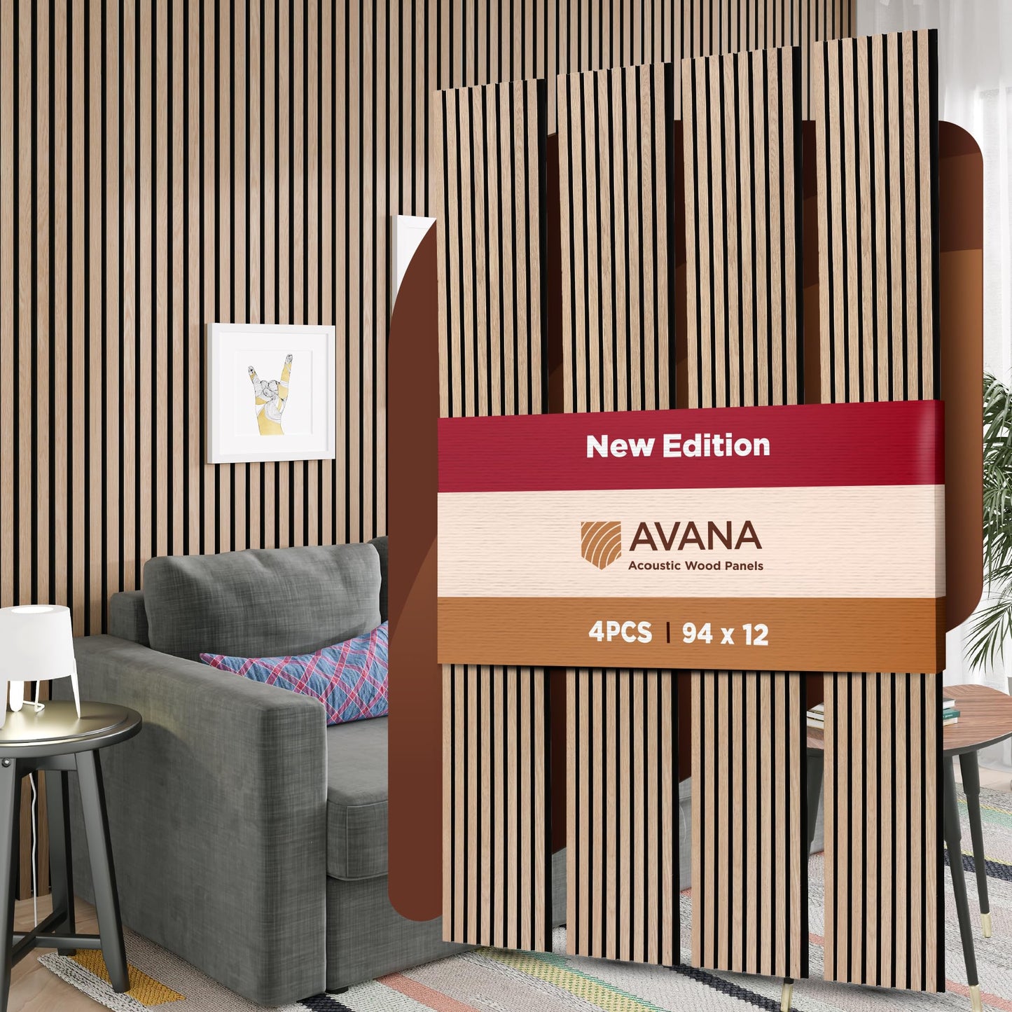 Avana Acoustic Wood Wall Panels – 94.4 X 12.6 Inch White Oak Acoustic Panels 4 PCs – Wall Panels For Interior Wall Decor For Homes, Offices, Studios – Sturdy And Durable Wood Panels For Wall