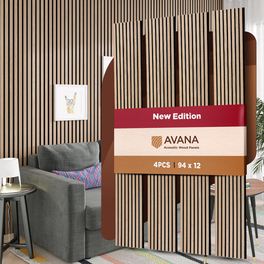 Avana Acoustic Wood Wall Panels – 94.4 X 12.6 Inch White Oak Acoustic Panels 4 PCs – Wall Panels For Interior Wall Decor For Homes, Offices, Studios – Sturdy And Durable Wood Panels For Wall