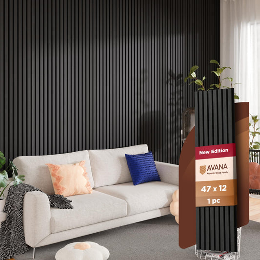 Avana Modern Acoustic Wood Wall Panels – 47.2 x 12.6 Inch Black Oak Acoustic Panels 1 PC – Wall Panels for Interior Wall Decor For Homes, Offices, Studios – Sturdy And Durable Wood Panels For Wall