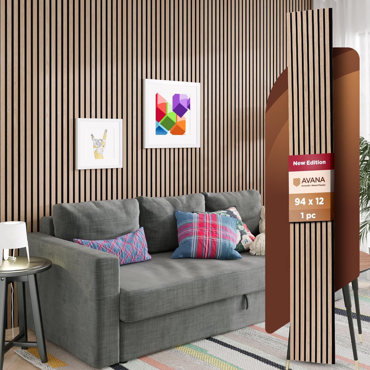 Avana Modern Acoustic Wood Wall Panels – 94.4 X 12.6 Inch White Oak Acoustic Panels 1 PC – Wall Panels For Interior Wall Decor For Homes, Offices, Studios – Sturdy & Durable Wood Panels For Wall