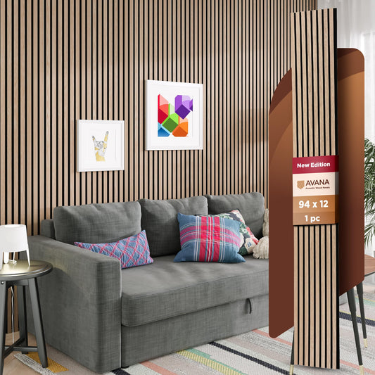 Avana Modern Acoustic Wood Wall Panels – 94.4 X 12.6 Inch White Oak Acoustic Panels 1 PC – Wall Panels For Interior Wall Decor For Homes, Offices, Studios – Sturdy & Durable Wood Panels For Wall