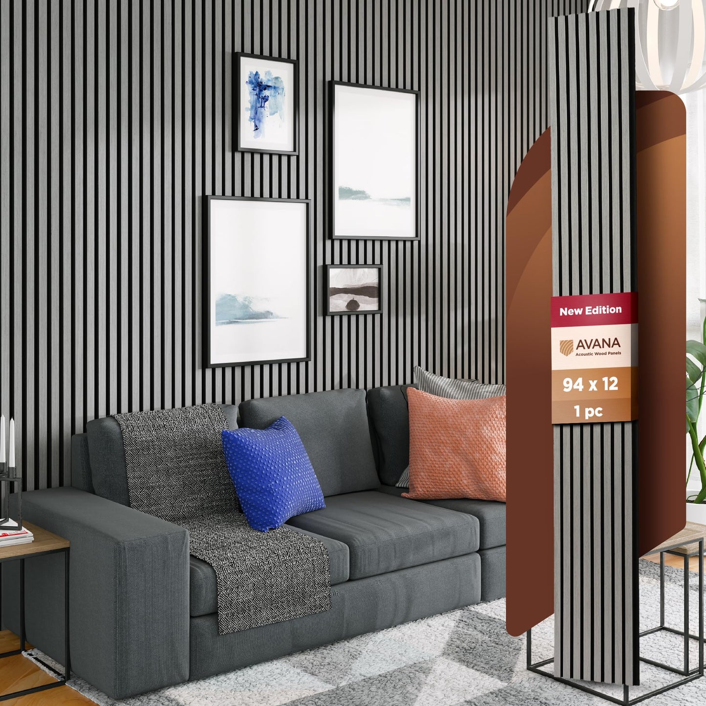 Avana Modern Acoustic Wood Wall Panels – 94.4 X 12.59 Inch Gray Oak Acoustic Panels 1 PC – Wall Panels For Interior Wall Decor For Homes, Offices, Studios – Sturdy And Durable Wood Panels For Wall