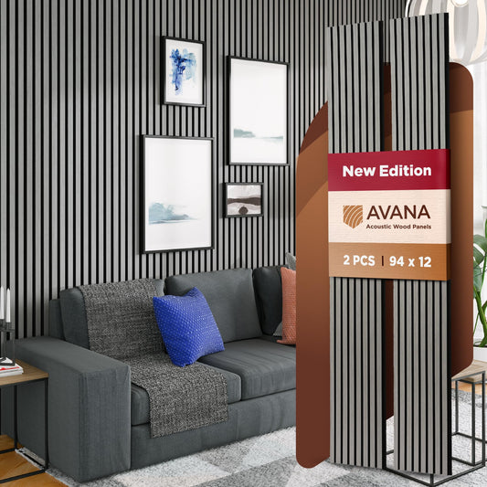 Avana Acoustic Wood Wall Panels – 94.4 x 12.6 Inch Gray Oak Acoustic Panels 2 PCs – Wall Panels For Interior Wall Decor For Homes, Offices, Studios – Pleasing Decorative Wood Panels For Wall