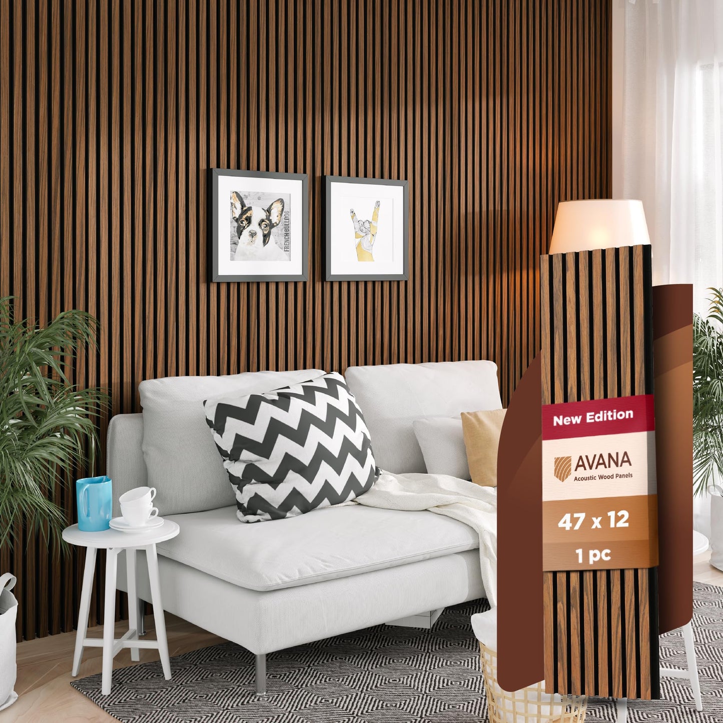 Avana Acoustic Wood Wall Panels – 47.2 X 12.6 Inch Walnut Acoustic Panels 1 PC – Wall Panels For Interior Wall Decor For Homes, Offices, Studios – Sturdy And Durable Wood Panels For Wall