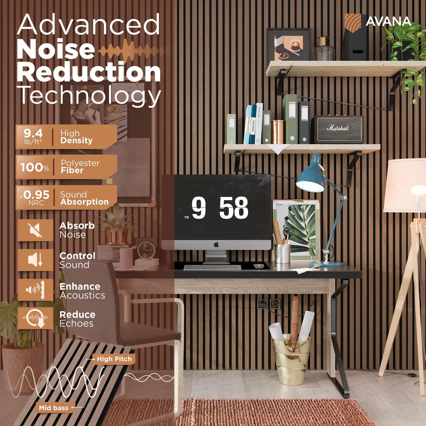 Avana Acoustic Wood Wall Panels – 47.2 X 12.6 Inch Smoke Walnut Acoustic Panels 2 PCs – Modern Wall Panels For Interior Wall Decor For Homes, Offices, Studios – Sturdy And Durable Wood Panels For Wall