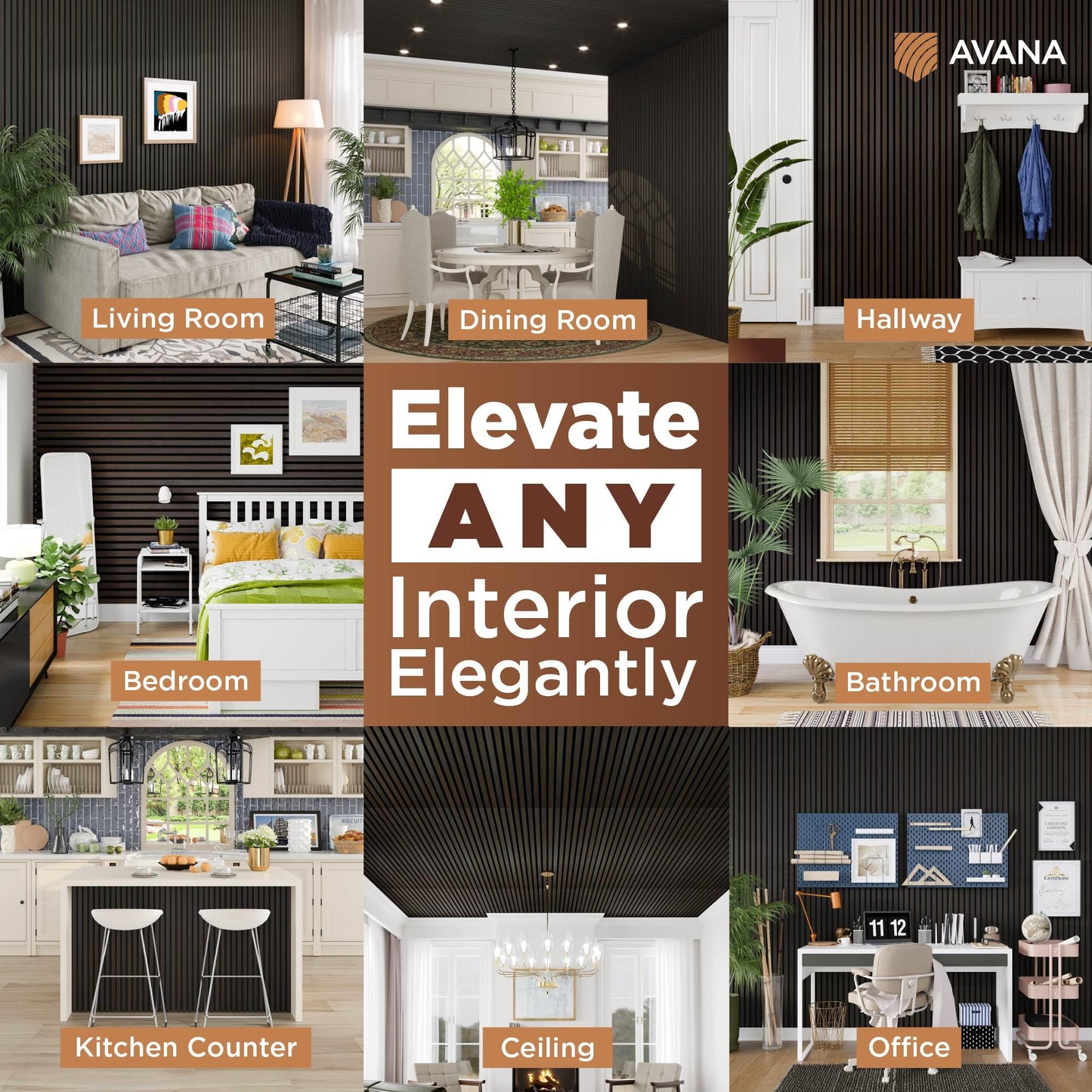 Avana Acoustic Wood Wall Panels – 94.4 X 12.6 Inch Smoke Oak Acoustic Panels 4 PCs – Wall Panels For Interior Wall Decor For Homes, Offices, Studios – Sturdy And Durable Wood Panels For Wall