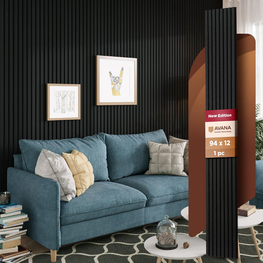 Avana Modern Acoustic Wood Wall Panels – 94.4 x 12.6 Inch Black Oak Acoustic Panels 1 PC – Wall Panels For Interior Wall Decor For Homes, Offices, Studios – Sturdy & Durable Wood Panels For Wall