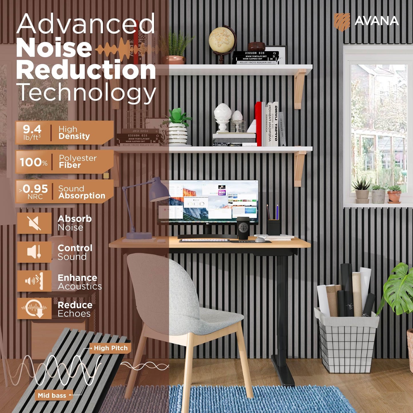 Avana Acoustic Wood Wall Panels – 47.2 X 12.6 Inch Gray Oak Acoustic Panels 2 PCs – Modern Wall Panels For Interior Wall Decor For Homes, Offices, Studios – Sturdy And Durable Wood Panels For Wall