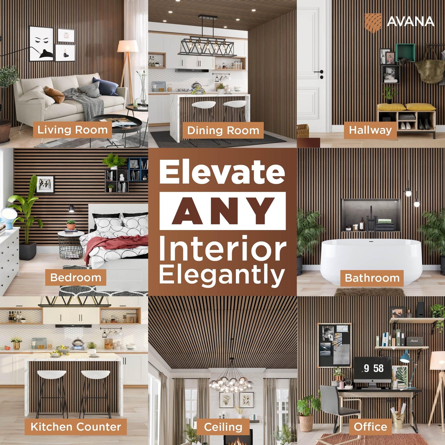 Avana Acoustic Wood Wall Panels – 94.4 x 12.6 Inch Smoke Walnut Acoustic Panels 4 PCs – Wall Panels For Interior Wall Decor For Homes, Offices, Studios – Pleasing Wood Panels For Wall