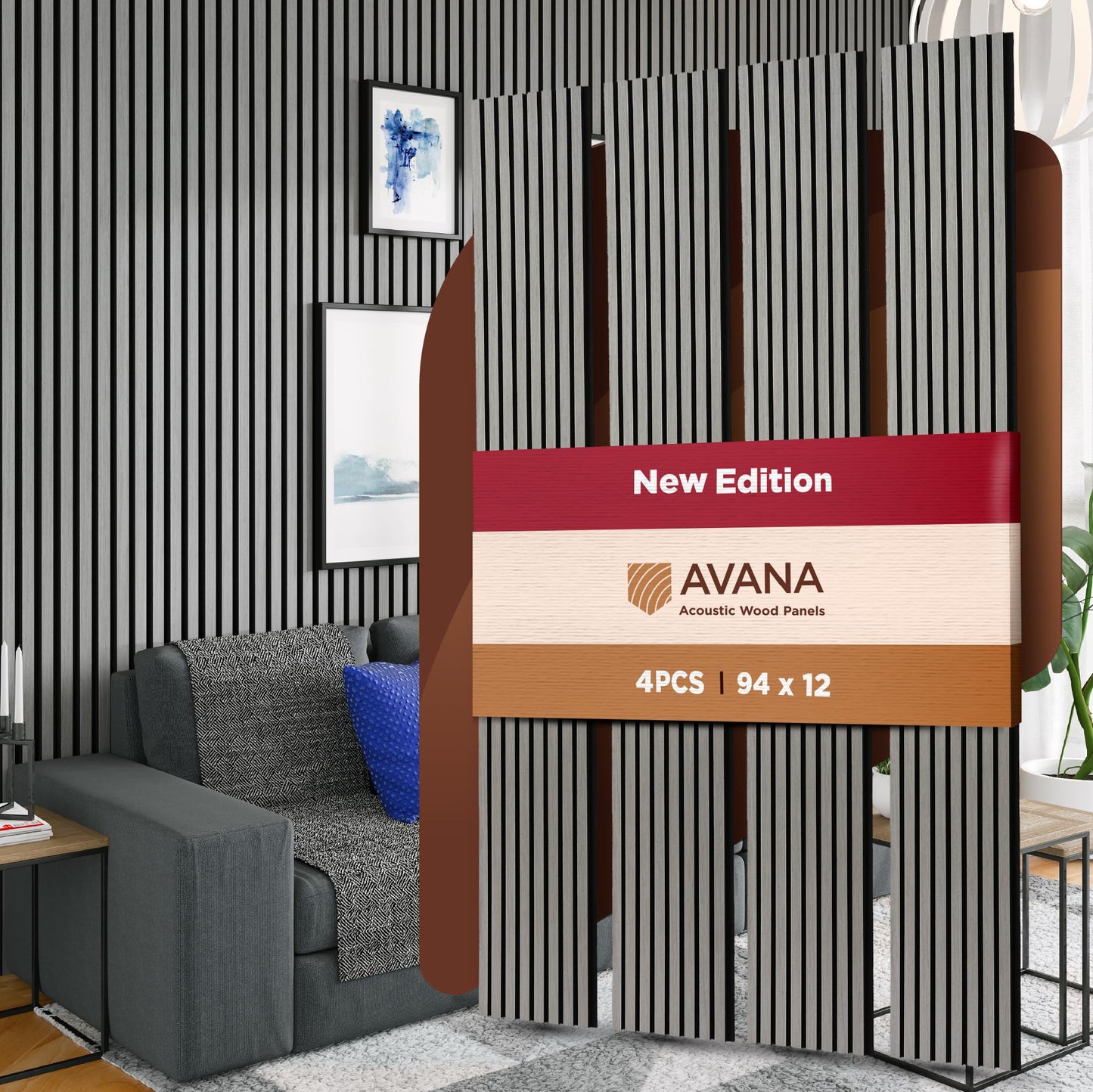 Avana Acoustic Wood Wall Panels – 94.4 x 12.6 Inch Gray Oak Acoustic Panels 2 PCs – Wall Panels For Interior Wall Decor For Homes, Offices, Studios – Pleasing Decorative Wood Panels For Wall