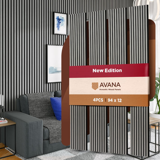 Avana Acoustic Wood Wall Panels – 94.4 x 12.6 Inch Gray Oak Acoustic Panels 2 PCs – Wall Panels For Interior Wall Decor For Homes, Offices, Studios – Pleasing Decorative Wood Panels For Wall
