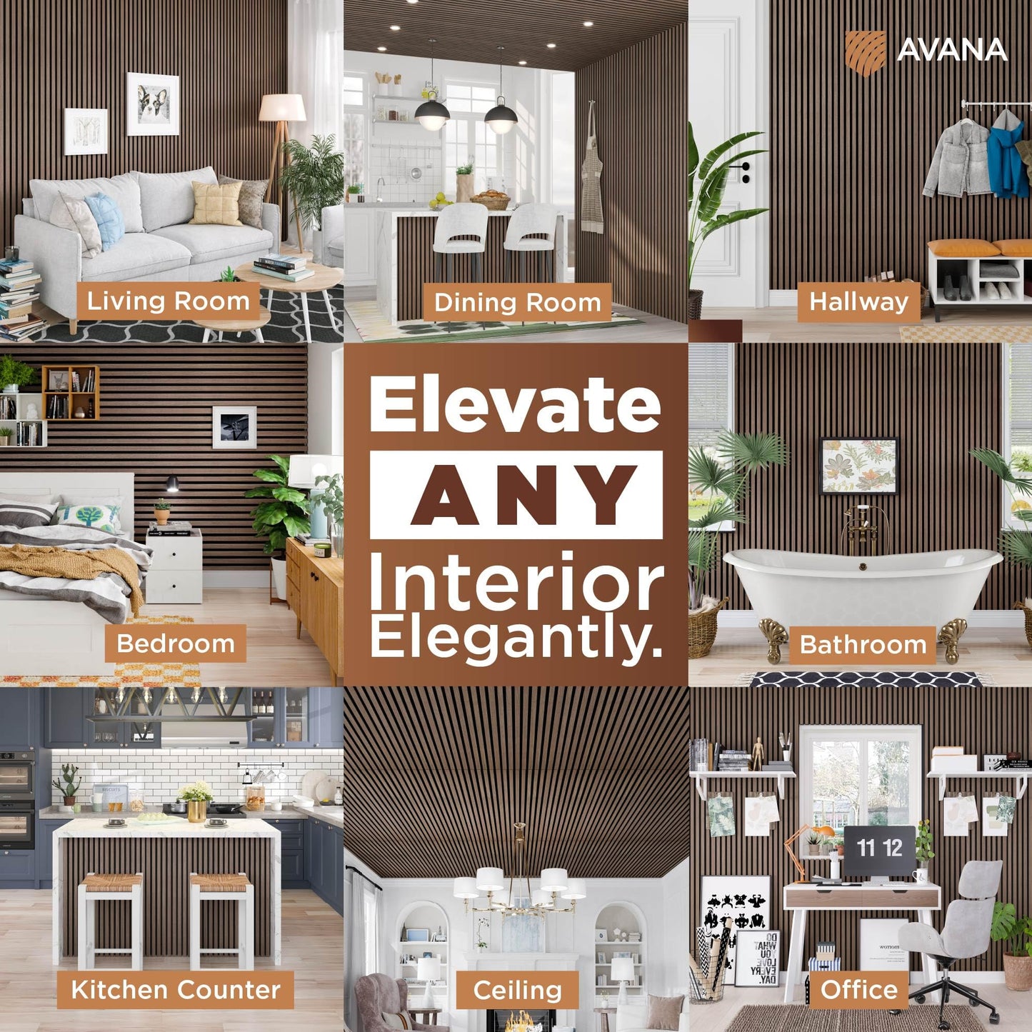 Avana Acoustic Wood Wall Panels – 94.4 X 12.6 Inch Walnut Acoustic Panels 4 PCs – Wall Panels For Interior Wall Decor For Homes, Offices, Studios – Sturdy And Durable Wood Panels For Wall