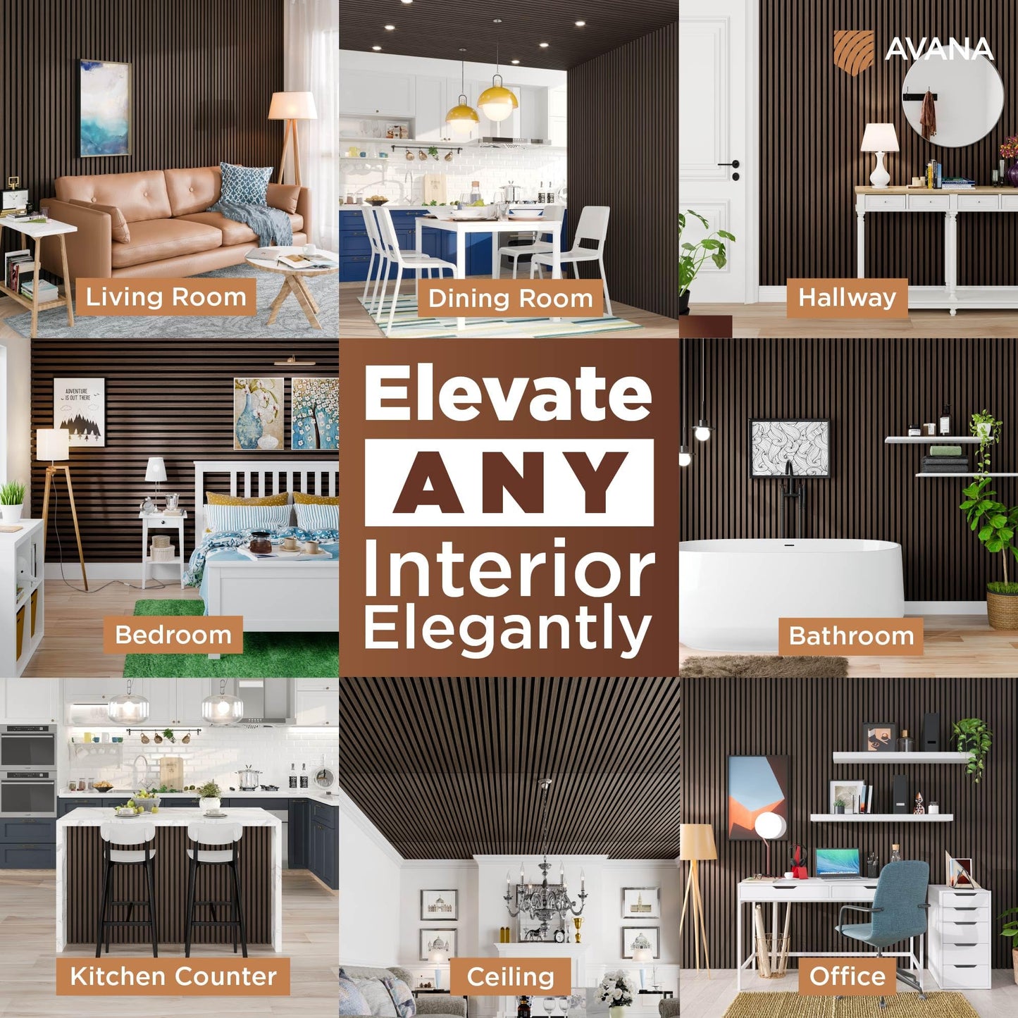 Avana Acoustic Wood Wall Panels – 47.2 x 12.6 Inch Dark Walnut Oak Acoustic Panels 2 PCs – Modern Wall Panels For Interior Wall Decor For Home, Office, Studio – Sturdy And Durable Wood Panels For Wall