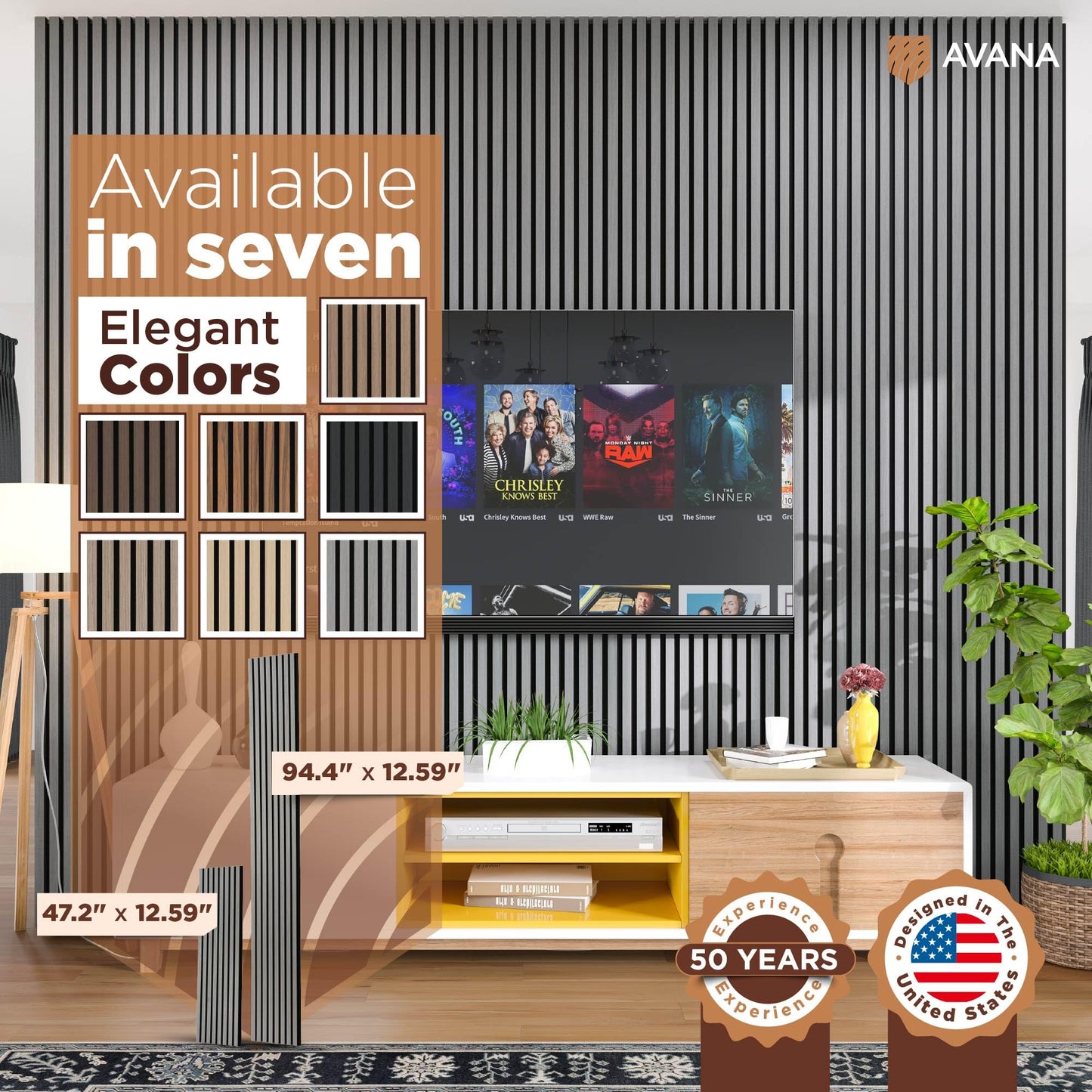 Avana Modern Acoustic Wood Wall Panels – 47.2 X 12.6 Inch Gray Oak Acoustic Panels 1 PC – Wall Panels for Interior Wall Decor For Homes, Offices, Studios – Sturdy And Durable Wood Panels for Wall