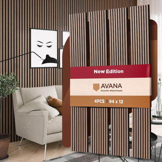 Avana Acoustic Wood Wall Panels – 94.4 x 12.6 Inch Smoke Walnut Acoustic Panels 4 PCs – Wall Panels For Interior Wall Decor For Homes, Offices, Studios – Pleasing Wood Panels For Wall