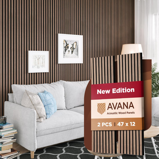 Avana Acoustic Wood Wall Panels – 47.2 X 12.6 Inch Walnut Acoustic Panels 2 PCs – Wall Panels For Interior Wall Decor for Homes, Offices, Studios – Modern Sturdy And Durable Wood Panels For Wall